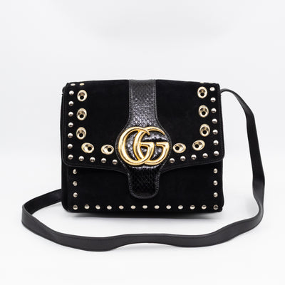 Arli Medium Flap Shoulder Bag Black Studded Suede