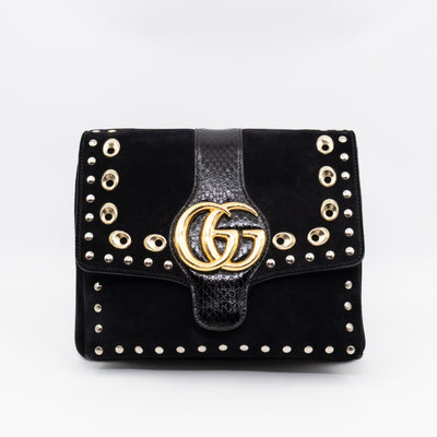 Arli Medium Flap Shoulder Bag Black Studded Suede