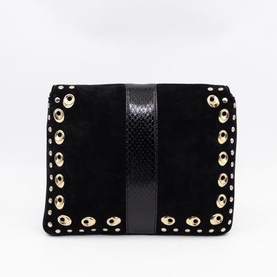 Arli Medium Flap Shoulder Bag Black Studded Suede