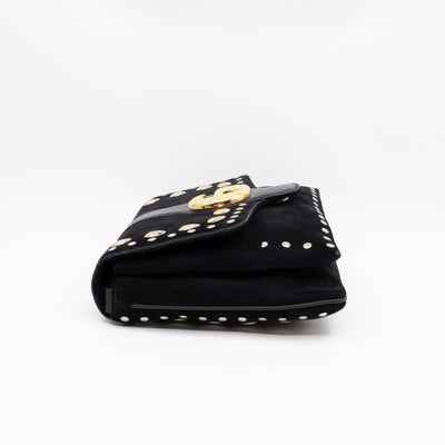 Arli Medium Flap Shoulder Bag Black Studded Suede