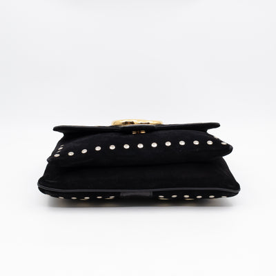 Arli Medium Flap Shoulder Bag Black Studded Suede