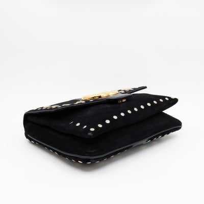 Arli Medium Flap Shoulder Bag Black Studded Suede