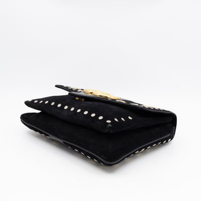 Arli Medium Flap Shoulder Bag Black Studded Suede
