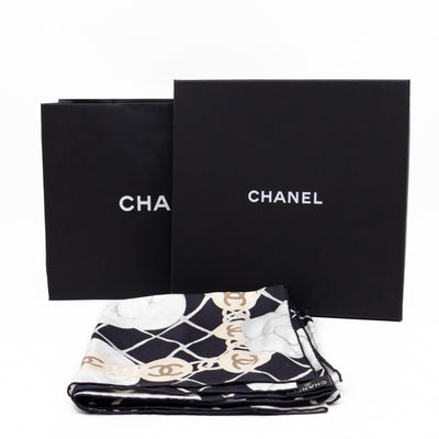 Camellia Silk Square Scarf Black & White 90 cm