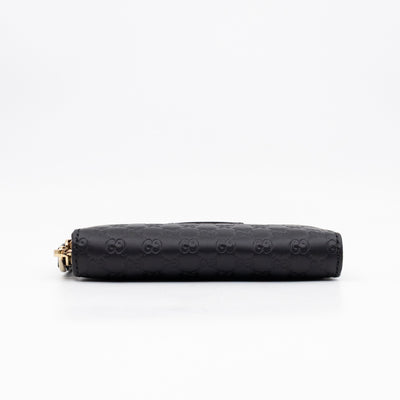 Zip Around Coin Purse Black Guccissima Leather