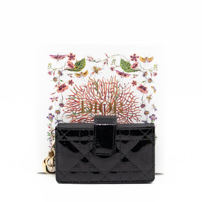 Lady Dior Jasmine Card Holder Black Patent Leather