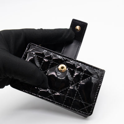 Lady Dior Jasmine Card Holder Black Patent Leather