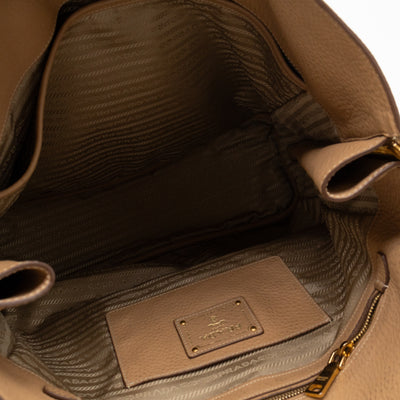 Shopping Bag with Side Zippers Beige Leather