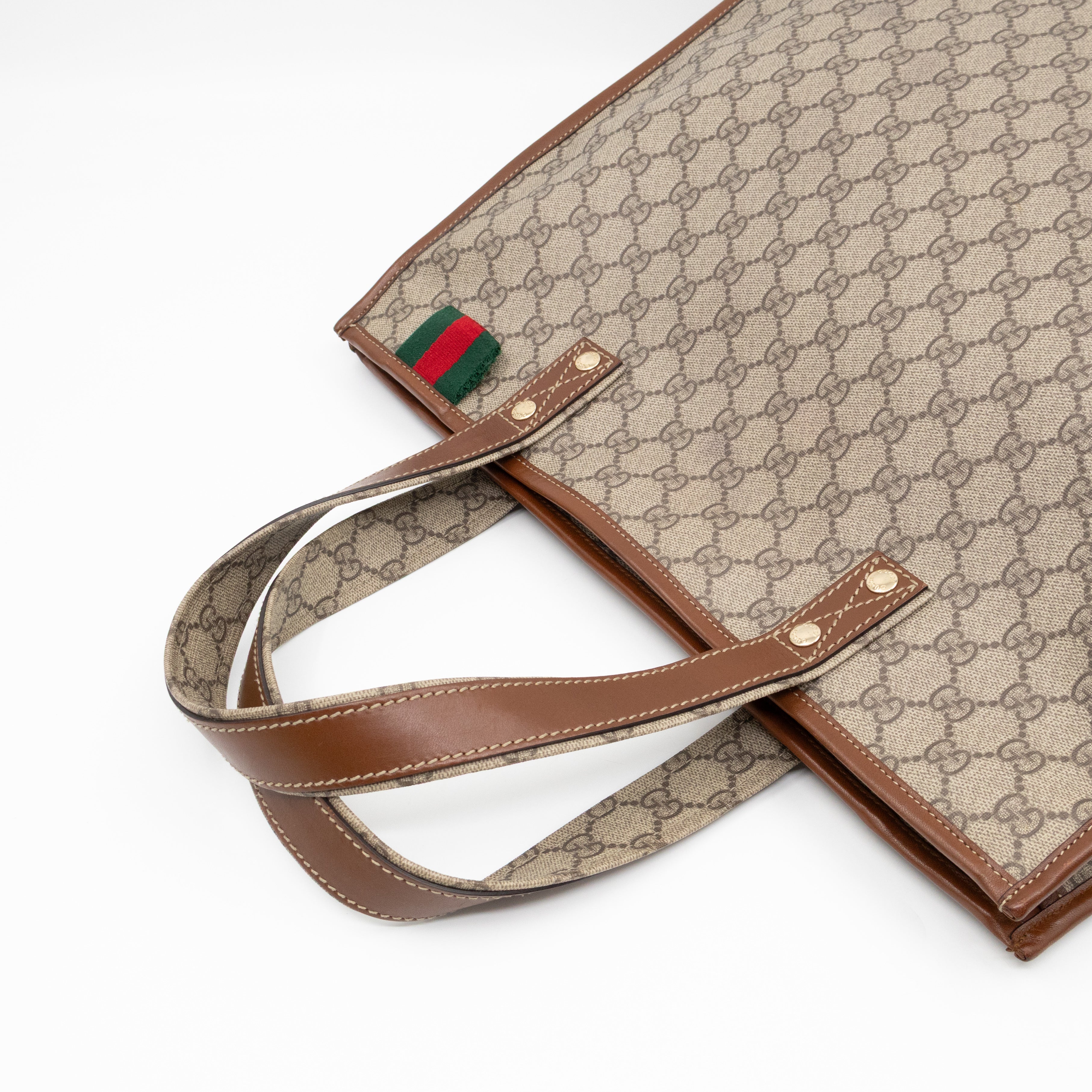 Web Loop Tote Large GG Supreme Canvas Brown