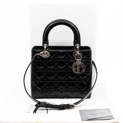 Lady Dior Medium Black Patent Leather