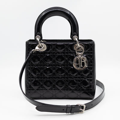 Lady Dior Medium Black Patent Leather