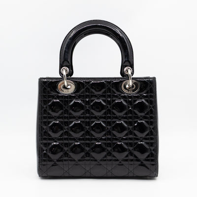 Lady Dior Medium Black Patent Leather
