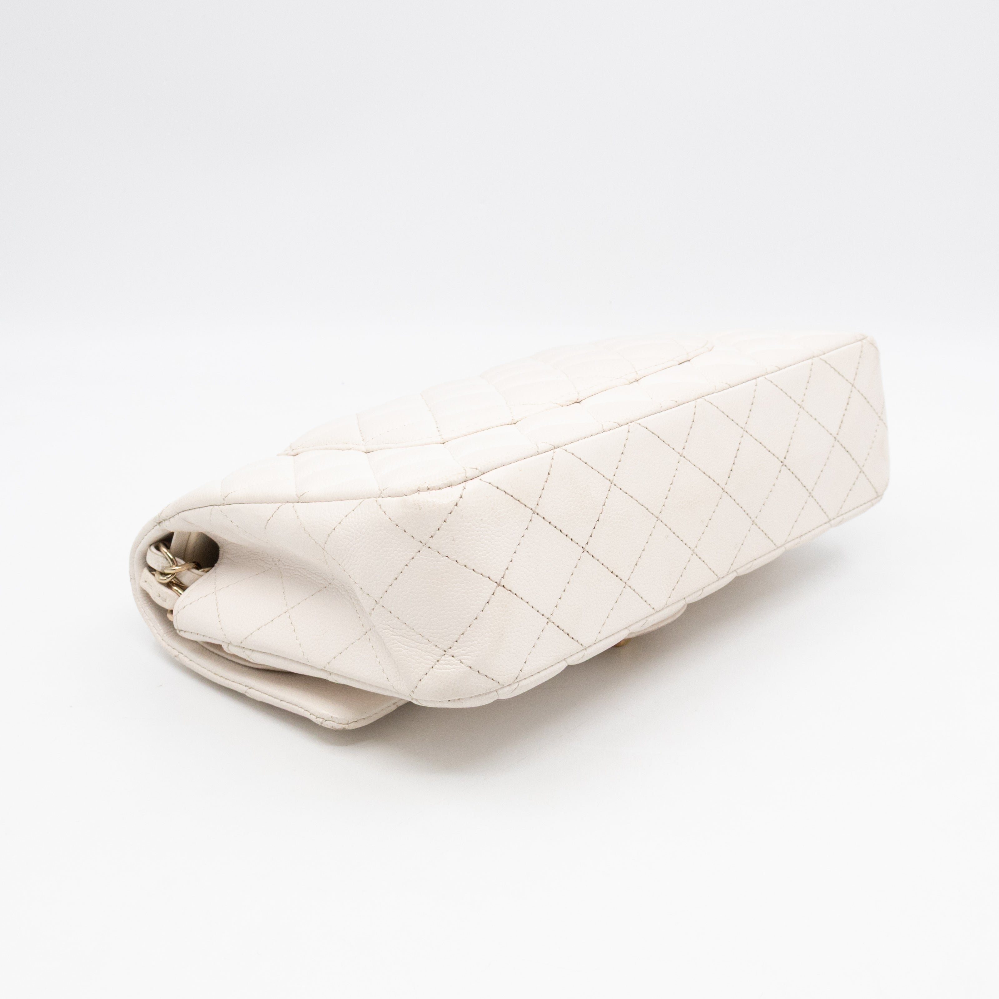 Classic Double Flap Medium White Caviar Leather Gold