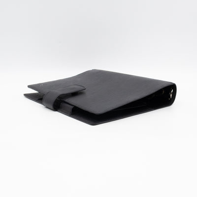 Large Ring Agenda Cover Black Epi Leather