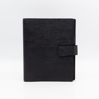 Large Ring Agenda Cover Black Epi Leather