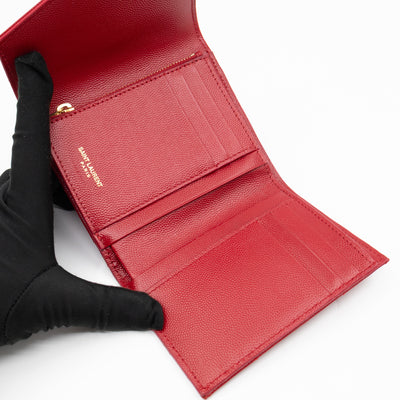 Cassandre Compact Trifold Wallet Red Grained Leather