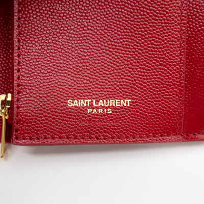 Cassandre Compact Trifold Wallet Red Grained Leather