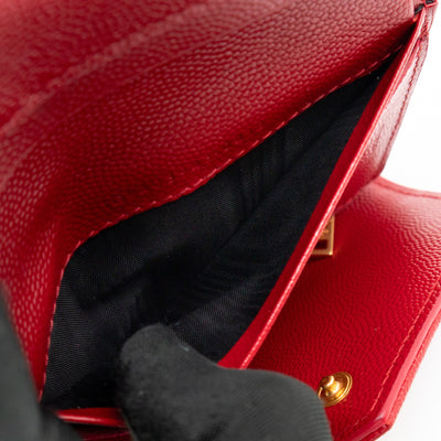 Cassandre Compact Trifold Wallet Red Grained Leather