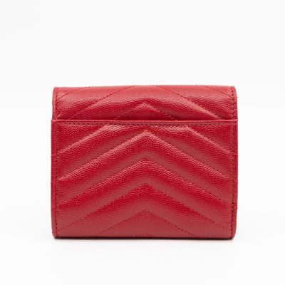 Cassandre Compact Trifold Wallet Red Grained Leather