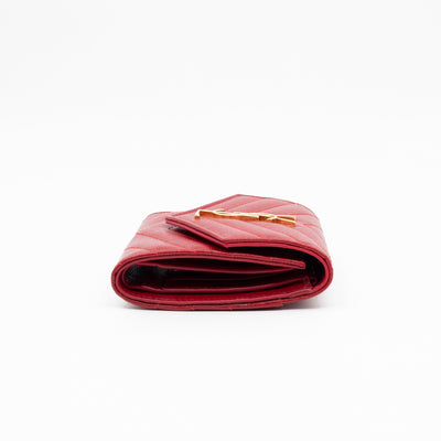 Cassandre Compact Trifold Wallet Red Grained Leather