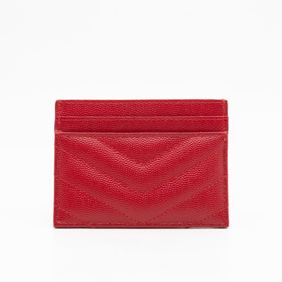 YSL Cassandre Card Holder Red Grained Leather