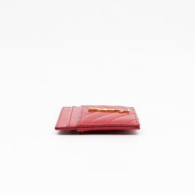 YSL Cassandre Card Holder Red Grained Leather