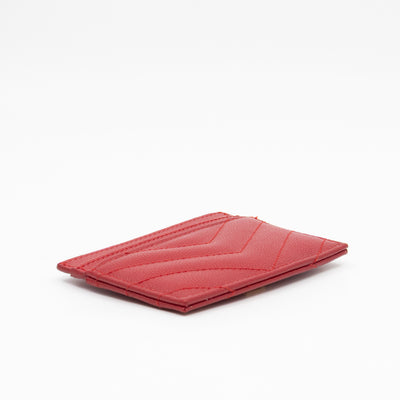 YSL Cassandre Card Holder Red Grained Leather