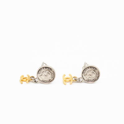 Coco Coin CC Dangle Clip-on Earrings Silver Gold