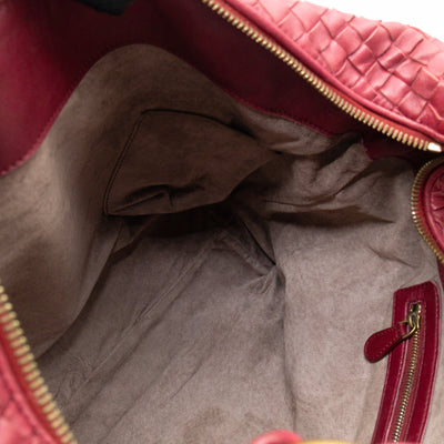 Pyramid Hobo Bag Fuchsia Intrecciato Leather