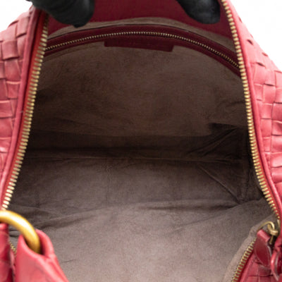 Pyramid Hobo Bag Fuchsia Intrecciato Leather