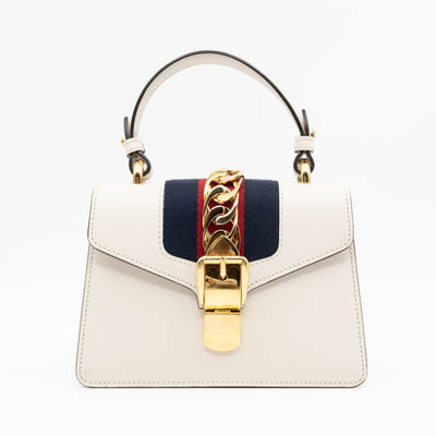 Sylvie Mini Top Handle White Leather