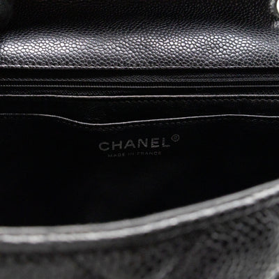 Classic Single Flap Jumbo Black Caviarskin Leather Silver