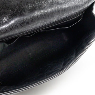 Classic Single Flap Jumbo Black Caviarskin Leather Silver