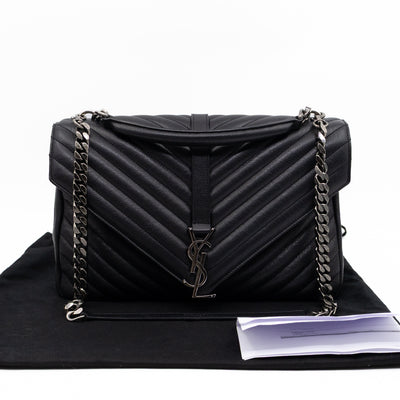 College Large Chevron Quilted Black Leather