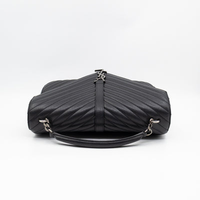 College Large Chevron Quilted Black Leather