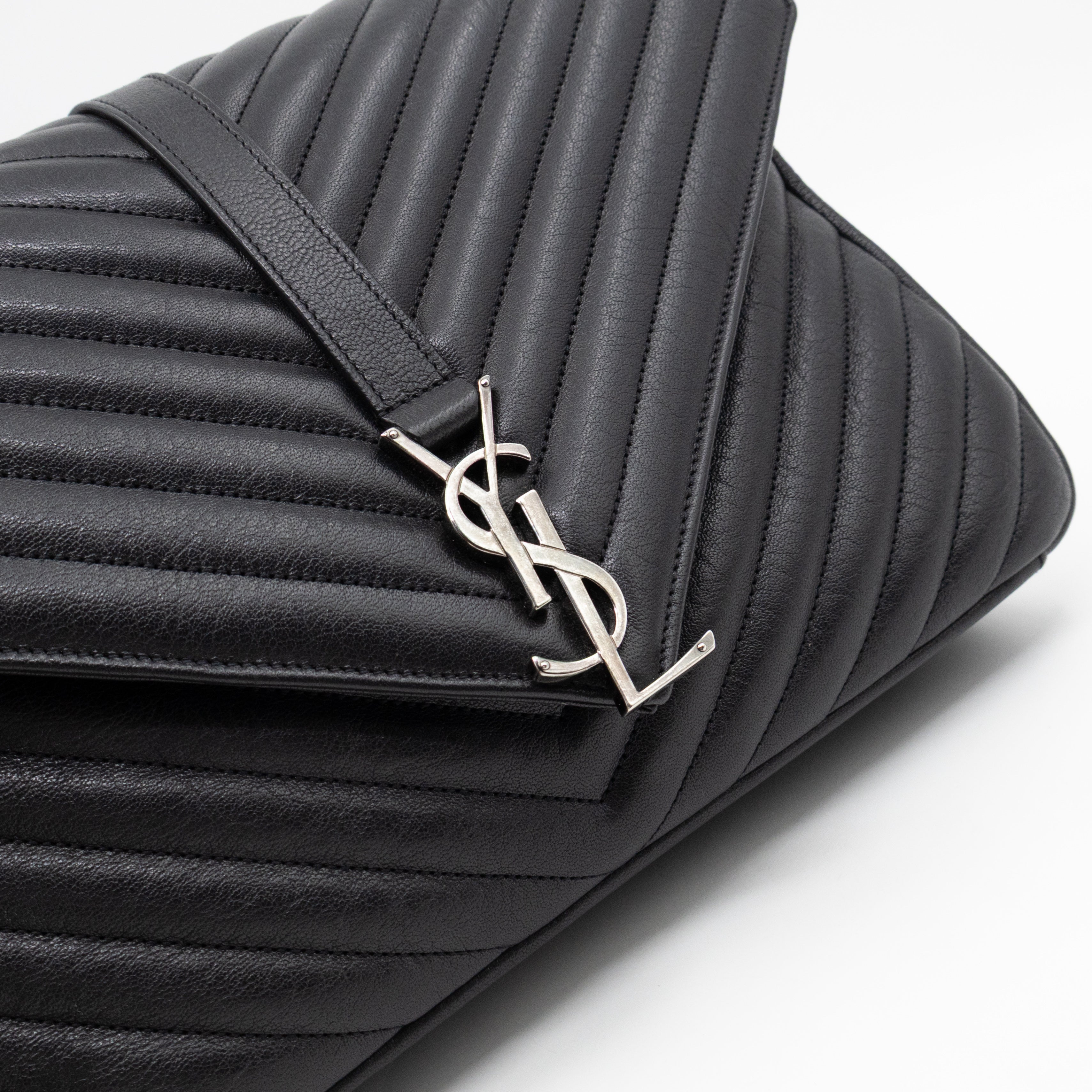 College Large Chevron Quilted Black Leather