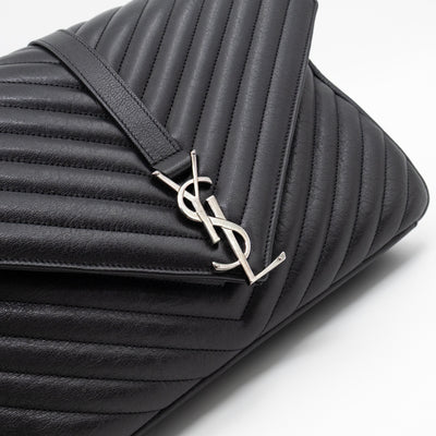 College Large Chevron Quilted Black Leather