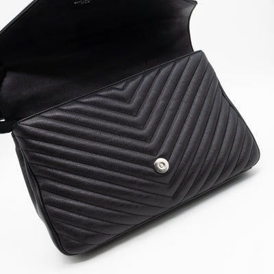 College Large Chevron Quilted Black Leather