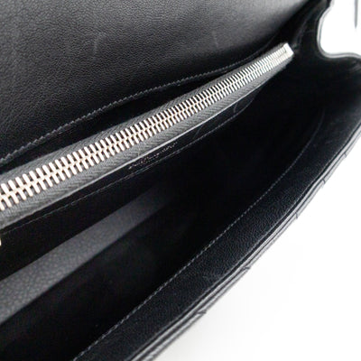 College Large Chevron Quilted Black Leather