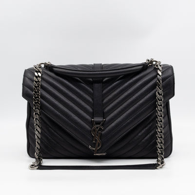 College Large Chevron Quilted Black Leather