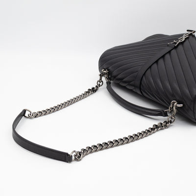 College Large Chevron Quilted Black Leather