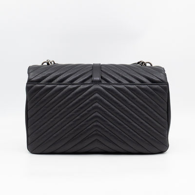 College Large Chevron Quilted Black Leather
