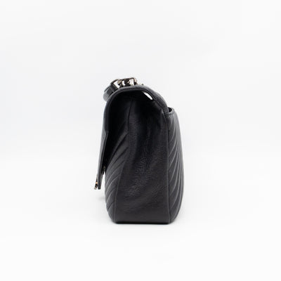 College Large Chevron Quilted Black Leather