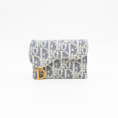 Saddle Bloom Card Holder Blue Denim Dior Oblique Jacquard
