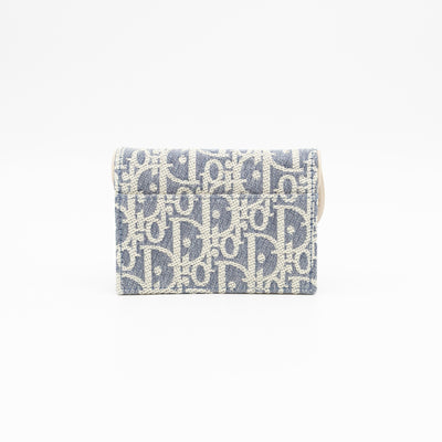 Saddle Bloom Card Holder Blue Denim Dior Oblique Jacquard