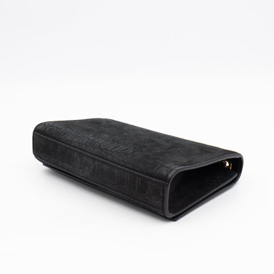 Kate Small Black Croc Embossed Nubuck Leather