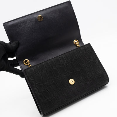 Kate Small Black Croc Embossed Nubuck Leather
