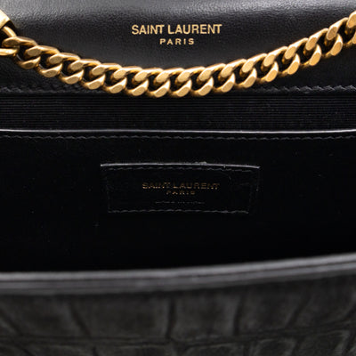 Kate Small Black Croc Embossed Nubuck Leather