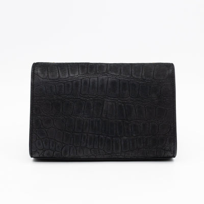 Kate Small Black Croc Embossed Nubuck Leather
