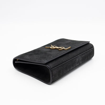 Kate Small Black Croc Embossed Nubuck Leather